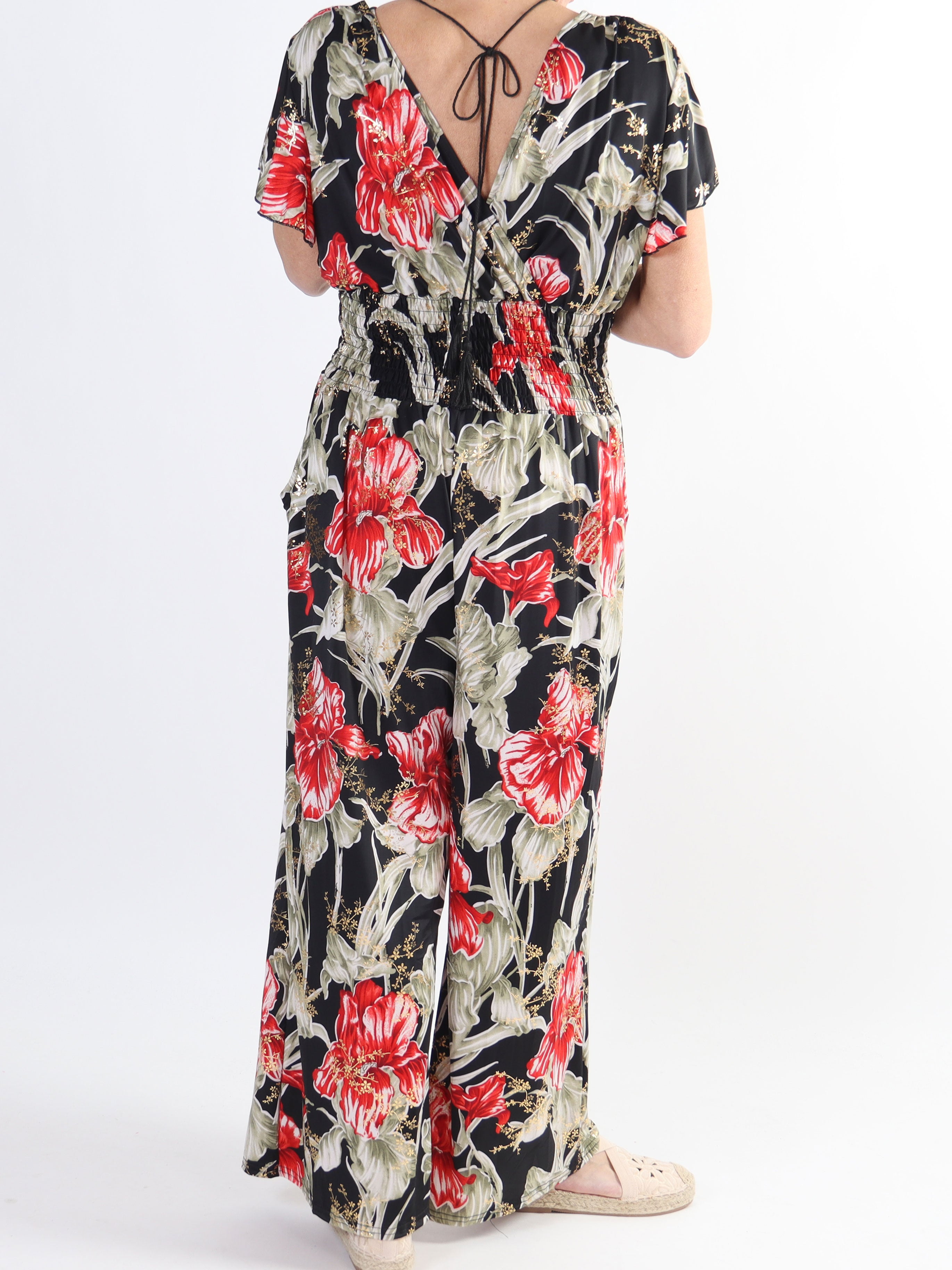 Pams Spring Jumpsuit O/B - Blomstret plus size elastisk buksedragt